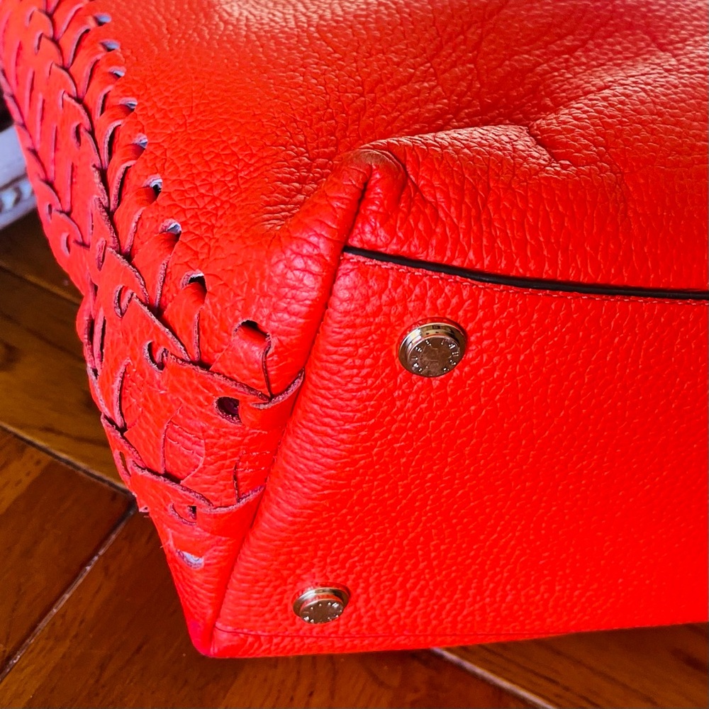 Henri BENDEL Orange Coral Leather Noho Novelty Gusset Large Braided Work Bag - Picture 7 of 16